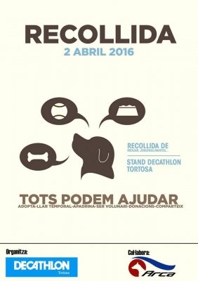 Decathlon Tortosa i Arca organitzen una recollida de menjar i mantes, dissabte 2 d'abril.